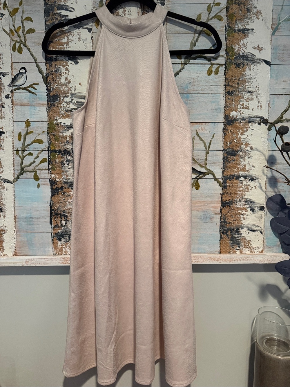 Women's High-Neck Sleeveless A-Line Dress - Soft Beige